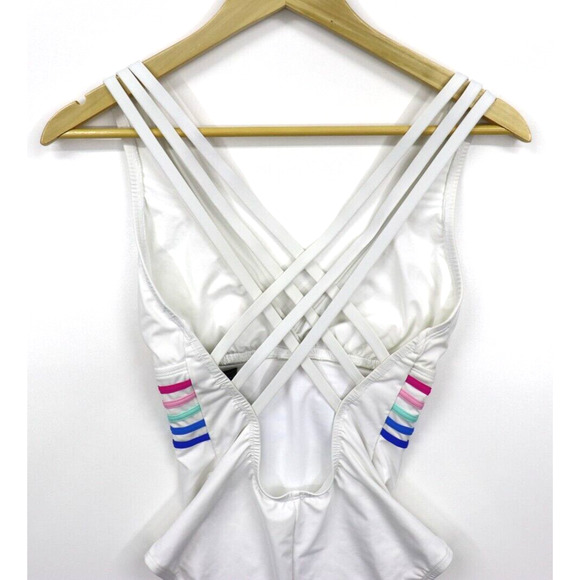 La Blanca Sz 4 Womens Spectrum Striped Rainbow Strappy One Piece Swimsuit White - Picture 10 of 13